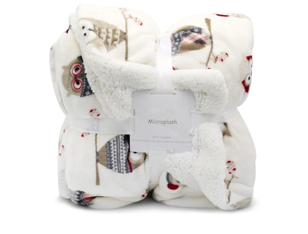 UKELER Flannel Sherpa Throw 60'' x 50''- Owl Printed Soft Plush Flannel Blanket Throws for Bed/Couch/Sofa/Office/Camping