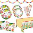 Tropical Luau Party Supplies Kit for 25 - Aloha Hawaiian Party Decorations with Disposable Paper Plates, Napkins, Cups, Tablecloth, and Banner | BBQs & Summer party