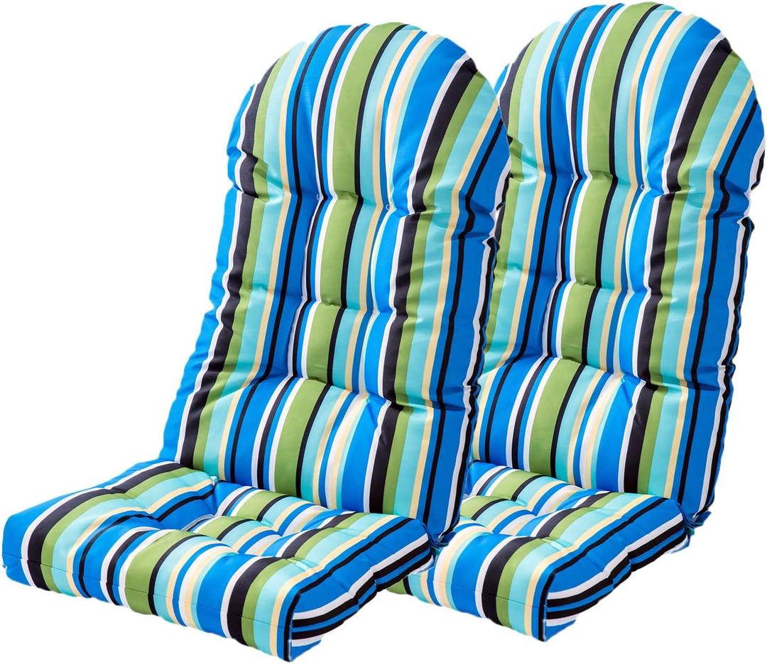 Enipate Weather Resistant Adirondack Chair Cushions High Back Indoor Outdoor Patio Tufted Thicken Lounge Cushion Seat Pads (Striped Blue 2-pack)