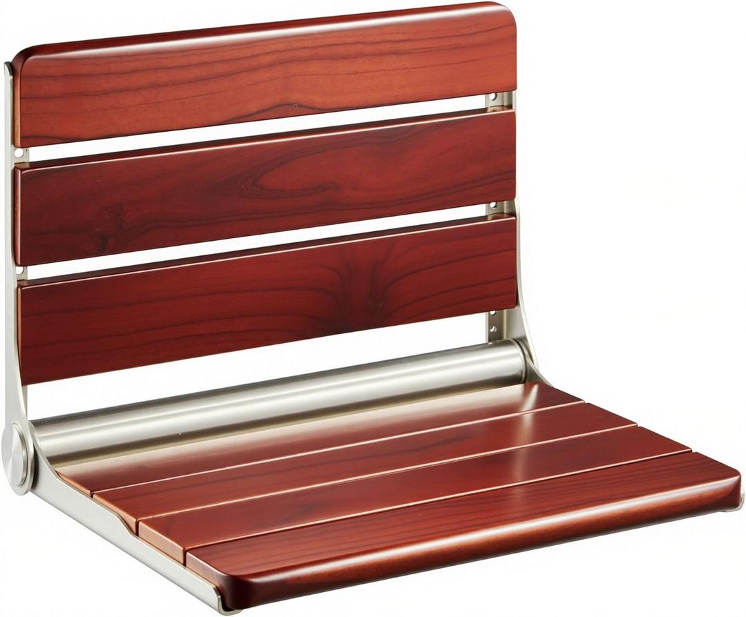 18" ADA Compliant Folding Teak Shower Seat Wall Mounted-Teak Folding Shower Bench, Folding Shower Seat for Inside Shower, Teak Foldable Shower Chair, Fold Down Shower Seat, Max Load 400lbs