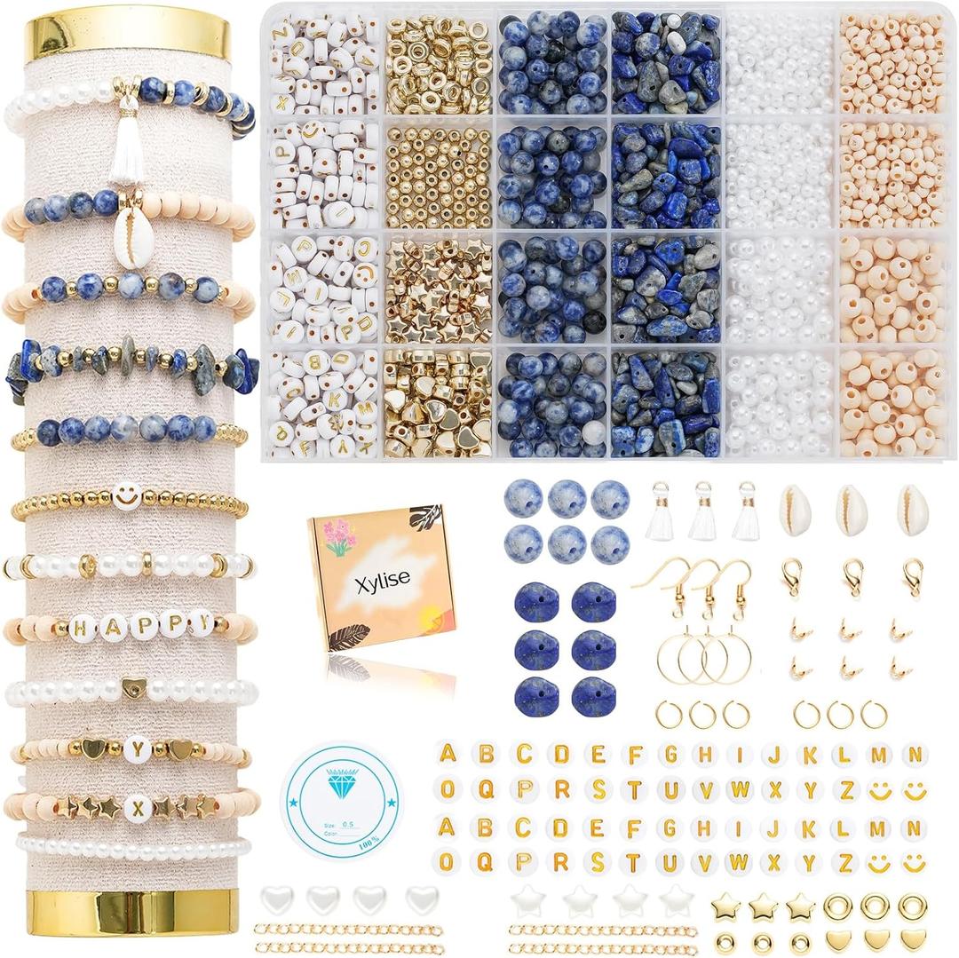 Xylise Jewelry Making Supplies Kit Natural Stone Beads for Irregular Natural Stone with for DIY Craft Bracelet Necklace Earrings for Adults(Blue dot Color), small
