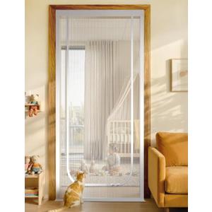 BFNN Cat Screen Door, Extra Tall Cat-Proof Mesh Gate, Fit Door Size 30'' x 80'', Anti Scratch Mesh with Zipper Closure, for Living Room, Kitchen, Bedroom (White, U-Shaped)