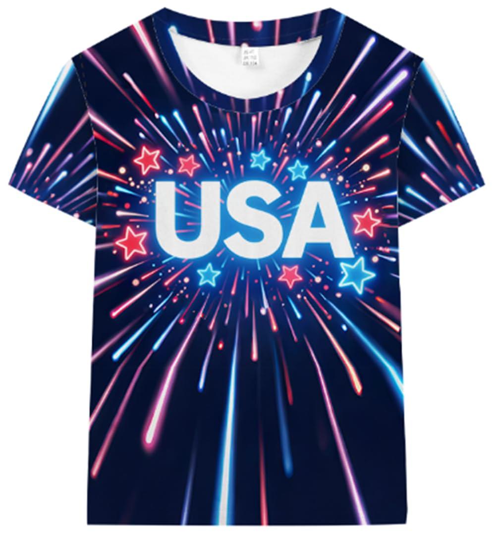 Fourth of July Top 6T Toddler Boys American Flag T Shirt Graphic Polyester USA Star 4th of July Tee Memorial Kids Top