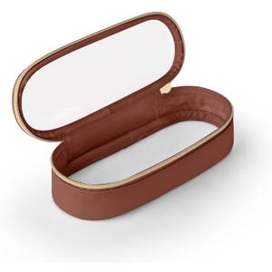 Soimeat Clear Travel Makeup Brush Holder, Leather Makeup Brush Toiletry Bag, Portable Cosmetic Brush Case, Transparent Waterproof Makeup Brush Storage Bag, Brown (Small)
