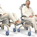 Vocic Reclining Rolling Shower Chair with Wheels for Elderly and Disabled | 300 lbs Capacity | Height Adjustable | Padded Seat, Bucket with Lid | Filp Up Arm | Safety Belt | Reclines for Easy Hair Wash