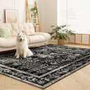 Area Rugs 5x7, Machine Washable Vintage Black Rugs for Living Room Large Carpets Indoor Floor Non Slip Distressed Rug Soft Area Rug for Bedroom Dining Room Home Office | Black