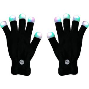 7 Colors Light Show LED Gloves Rave Light Finger Lighting Flashing Glow Mittens (Black)