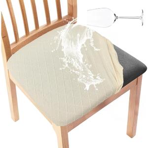 Gute Chair Seat Covers, Dining Room Chair Seat Covers with Ties, Stretch Jacquard Chair Covers Protectors for Dining Room Kitchen Chairs - 4 Pcs, Rhombic-Beige