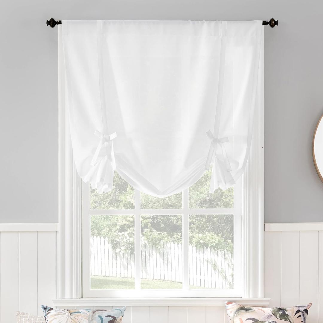 No. 918 Noah Heathered Texture Rod Pocket Window Tie-up Shade, 40" x 63", White