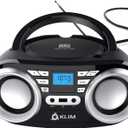 KLIM B3 Portable CD Player Boombox with FM Radio, Bluetooth, USB, AUX, and FM Radio Dual Speakers, EQ Sound Effects, 20 Preset Stations, Compact and Lightweight (Black No RGB)