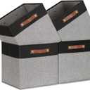 Temary 13 x 13 Storage Cubes Foldable Storage Cubes 4 Pack Canvas Storage Bin for Home, Square Storage Baskets with Leather Handles (Black&Grey)