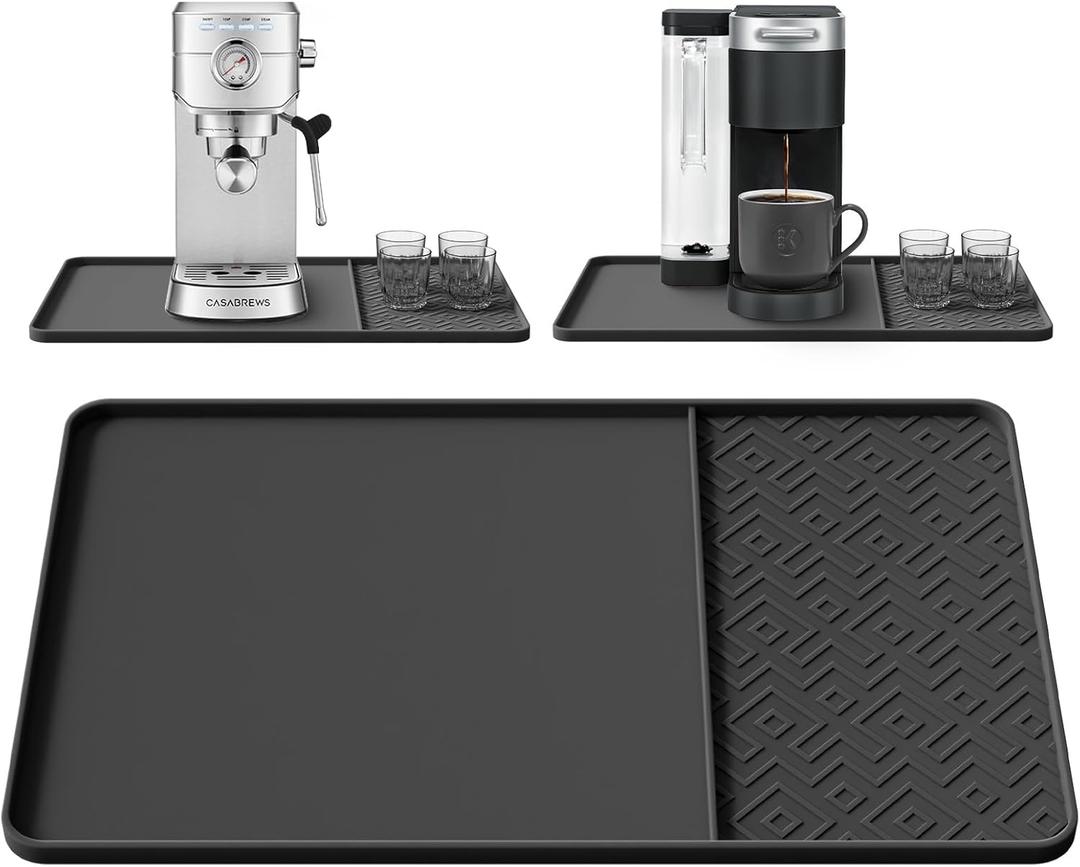 Silicone Coffee Mat with Raised Edges 19" x 12"  Waterproof Countertop Mat, Coffee Maker Pad, Espresso Machine Mat, Heat Resistant Dish Drying Mat (Black)