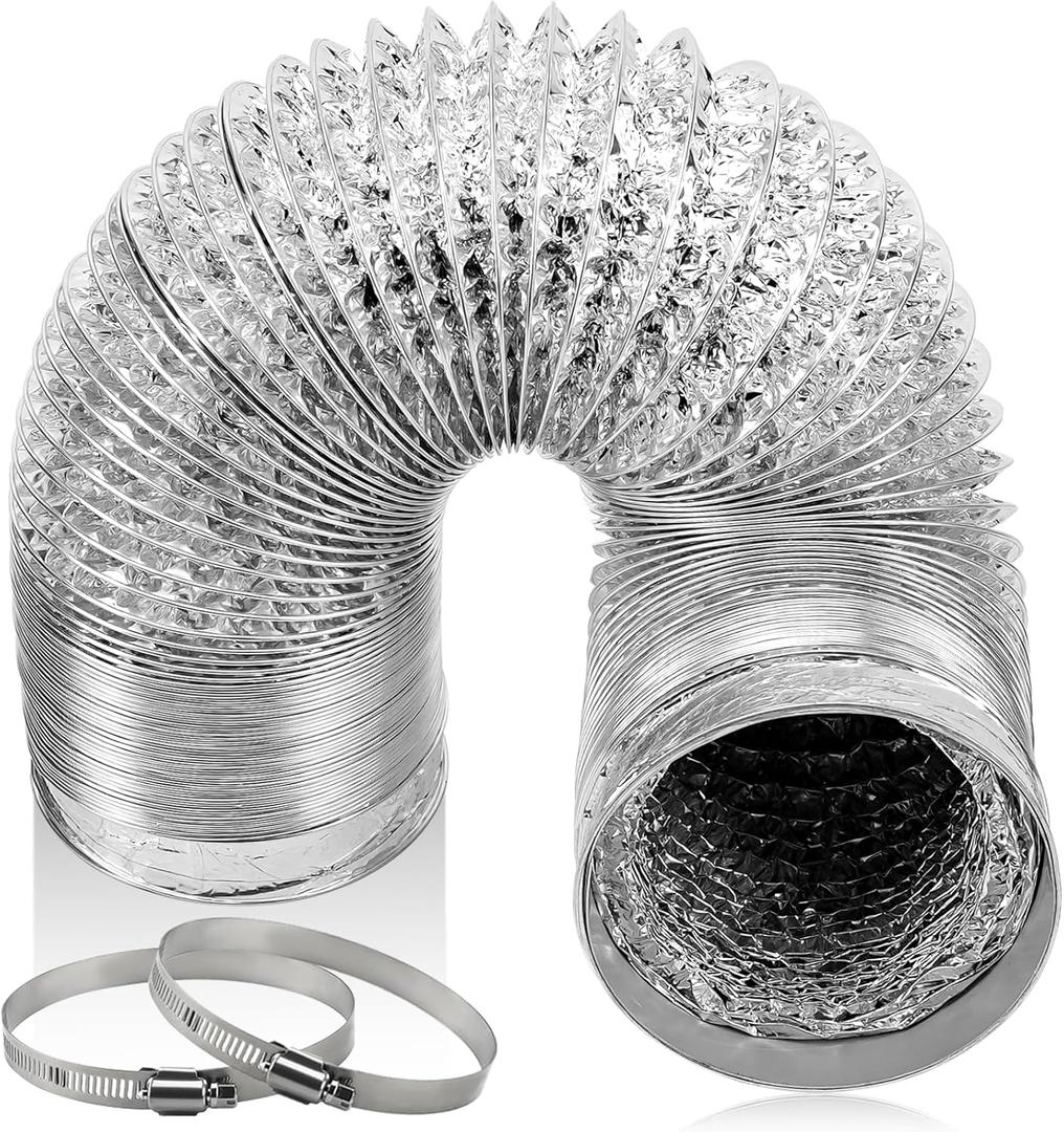 Cenipar Dryer Vent Hose-4 inch Ducting Vent Hose Flexible Aluminum Foil Non-Insulated (4 inch 3 feet) with 2 Clamps (Silver)