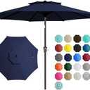 JEAREY 9 ft 2-Tiers Patio Umbrellas Outdoor Table Market Umbrella w/Push Button Tilt/Crank, 8 Sturdy Ribs, UV Protection Waterproof Sun proof(Navy Blue)