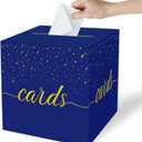 Blue Card BoxDark Blue Wedding Card Box for Graduation Bridal or Baby Showers, Birthday, Retirement, Anniversary Decoration Raffle Ticket, Money Box (Dark Blue and GoldPatternless top)