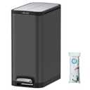 Mbillion Step Trash Can with Liner 35 Liter/9.3 Gallon Butterfly Lid Open Silent Close Rectangular Stainless Steel Step-On Kitchen Garbage Can with Strong Pedal, for Home and Office, Dark Grey