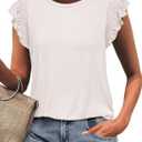 KIRUNDO Womens Summer Tops 2025 Trendy Ruffle Cap Sleeve Casual T Shirts Crewneck Basic Tee Cute Blouses Clothing (White, XXL)