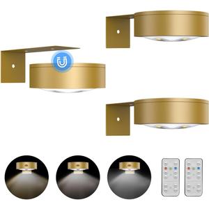 3Pack Picture Light Battery Operated Painting Lights for Wall Wireless Magnetic Display Art Light with Remote Control,Dimmable&Timer Portrait Light for Art Frame Artworking,Wall Decor Puck Lights-Gold