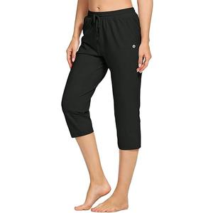 Women's Capri Pants Cotton Jersey Yoga Capris Drawstring Joggers Workout Sweatpants Loose Lounge Crop Pants Pockets, M (Black)