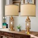 23.75'' Table Lamps Set of 2 for Living Room Bedroom Industrial Farmhouse Metal Touch Lamps with USB A+C Ports, Night Light Vintage Nightstand Bedside Lamp, Bulbs Included, Antique Gold