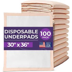 Premium Disposable Chucks Underpads 100 Count, 30" x 36" - Highly Absorbent Bed Pads for Incontinence and Senior Care - Peach Color - Leak Proof Protection - Bulk Case Pack