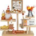 Thanksgiving Decorations for Home 8PCS Tiered Tray Decor Set, Tabletop Fall Thanksgiving Decor for Shelf Mantel Fireplace Office Desk Coffee Bar Table Centerpieces Pumpkin Farmhouse Wood Sign