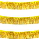 BEISHIDA 3 Packs 30 Feet Metallic Foil Fringe Garland Tinsel StreamersShiny Gold Wall Hanging Tinsel Fringe Banners for Wedding Birthday Party Decoration Halloween Christmas New Year, 3 Count