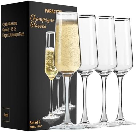 PARACITY Champagne Flutes, Champagne Glasses Set of 3, Elegant 8.5oz glass champagne flutes, Gift for Birthday, Wedding, Christmas, Valentine's Day