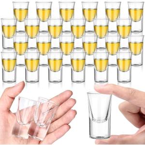 24 Pcs 0.5oz/15ml Mini Shot Glass Set with Heavy Base, Clear Cute Whiskey Glasses Cups Small Bulk Cup for Tasting, Liqueurs Soju Espressos (Bullet)