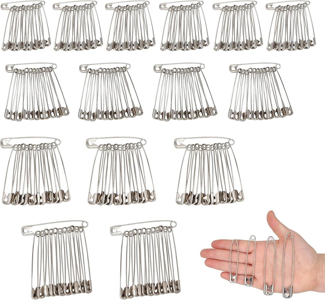 Crafare 180 Pack 2.16-3.34 inch Large Safety Pins Bulk 4 Assorted Sizes of Rust-Resistant Nickel Plated Steel Sharp Edge for Clothes, Sewing, Arts & Craft