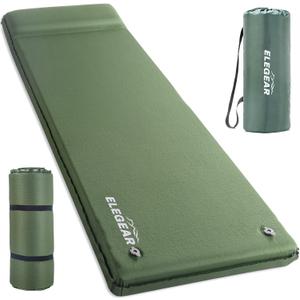 Elegear Self Inflating Sleeping Pad, 3.15" Ultra-Thick Memory Foam Camping Pad with Pillow Fast Inflating in 20s Insulated Camping Mattress Pad 4-Season Camp Sleeping Mat for Camp/Travel/Car/Tent (Single, Army Green)