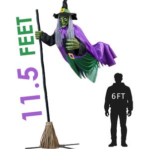 Halloween Decorations Outdoor - 11.5 Ft Animated Hovering Witch Animatronics - Sound & Touch Activated Sensor - Scary Decor Props for Home Outside Garden Yard Lawn Party Decoration