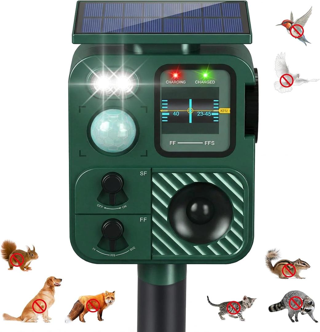 2026 Solar Ultrasonic Bird Repellent Outdoor Woodpecker Deterrent for House Pigeon Repellent with Motion Sensor Strobe Light IP65 Waterproof Crow Goose Bird Deterrents for Outside Garden Farm Boat