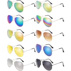 10 Pieces Classic Mirrored Flat Lens Sunglasses Lens Metal Frame Sunglasses for Men Women