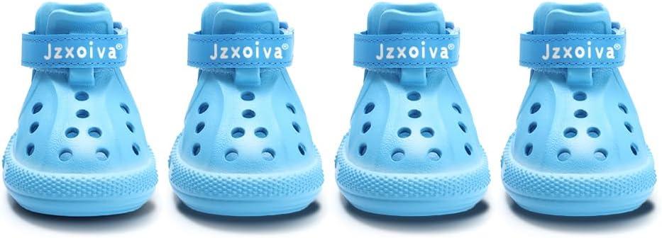 JZXOIVA Dog Shoes for Hot Pavement, Dog Booties for Medium Dogs, Breathable Dog Boots & Paw Protectors, Adjustable Non-Slip Rain Booties, Waterproof Pets Sandals for Beach Blue Size 5