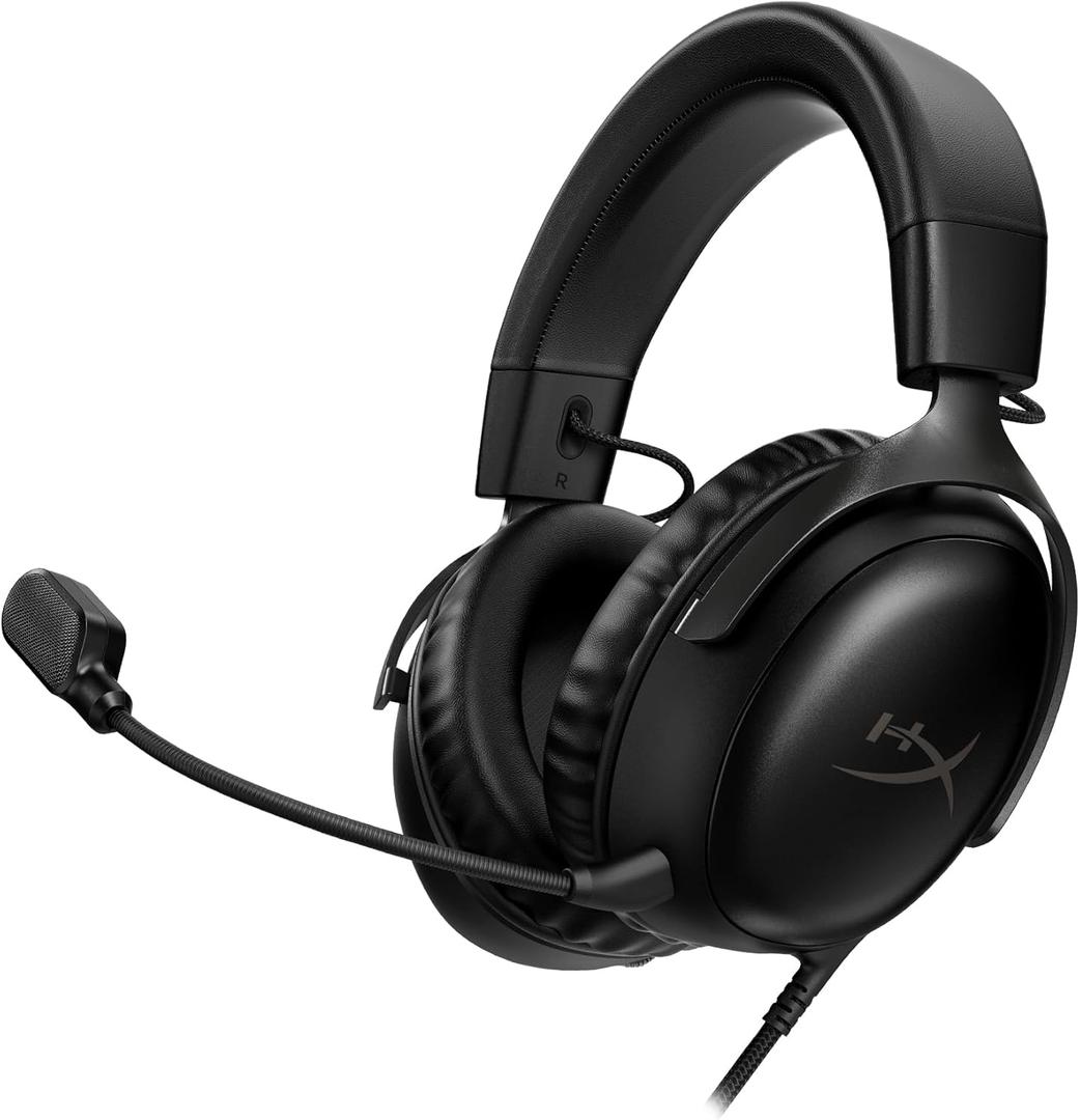 HyperX Cloud III  Wired Gaming Headset, PC, PS5, Xbox Series X|S, Angled 53mm Drivers, DTS Spatial Audio, Memory Foam, Durable Frame, Ultra-Clear 10mm Mic, USB-C, USB-A, 3.5mm  Black (Black)