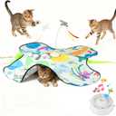 Interactive Cat Toys Rechargeable for 4 in 1 Hide and Seek Game, Moving Concealed Wand Feathers, Real Mouse Squeaky, Durable Exercise Toys for Indoor Cats for Bored Adult Cats Wand Toy (Graffiti Style)