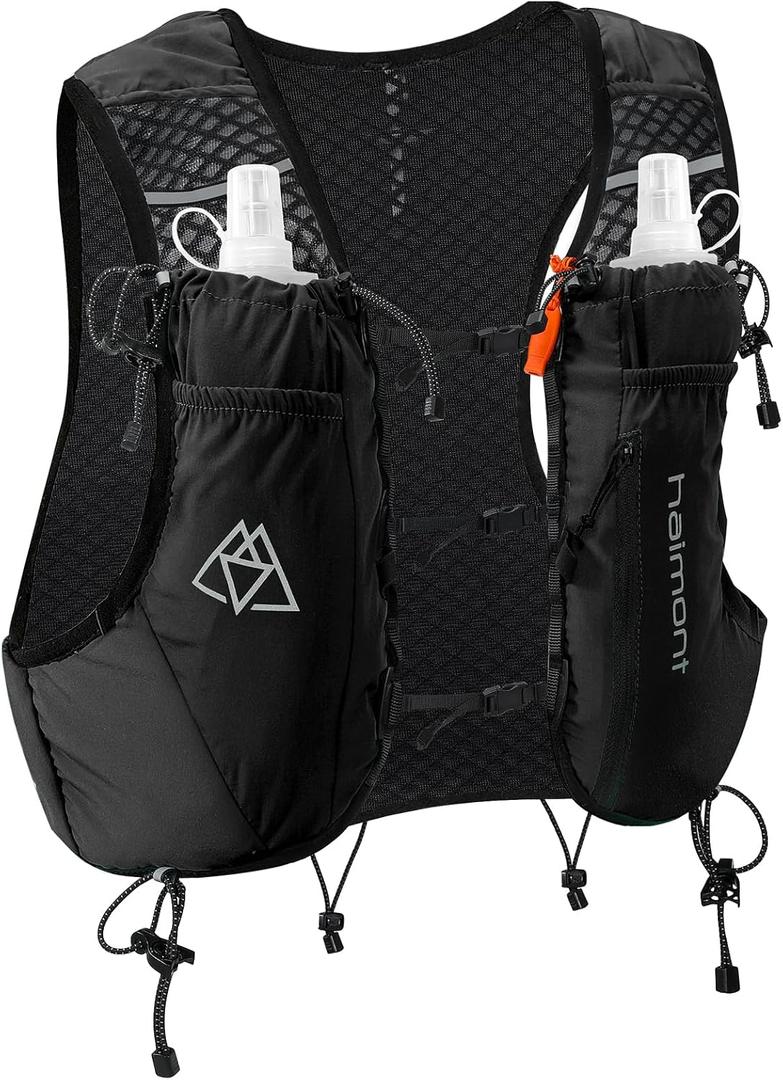 Haimont 10L Trail Running Hydration Vest with Soft Flasks | Reservoir Compatible, Bounce-Free Fit, Quick-Access Storage, Pole Carry, Whistle
