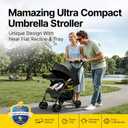 Mamazing Lightweight Umbrella Travel Stroller with Near-Flat Recline Seat
Snack Tray, One-Hand Compact Fold, UPF50+ Sun Canopy with Peek-a-Boo Window, Theme Park Approved for Family Travel & Outings