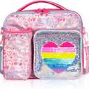 Kids Insulated Lunch Bag with Water Bottle Holder & Multiple Zippered Pocket, Fits Lunch Box & Water Bottle, Large Meal Tote for Kids, with Shoulder Strap (G48. Heart)