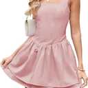 Zyyfly Women's Square Neck Ruffle Mini Dress Drop Waist Corset Short Party Dresses (Pink, L)