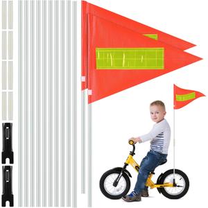 2 Sets Bike Flags with Pole, 6 Ft Safety Reflective Flags with Pole for Kids and Adult, Adjustable Heavy Duty Fiberglass Flag Pole, Tear-Resistant & High Visibility Orange Safety Flag for Cycling