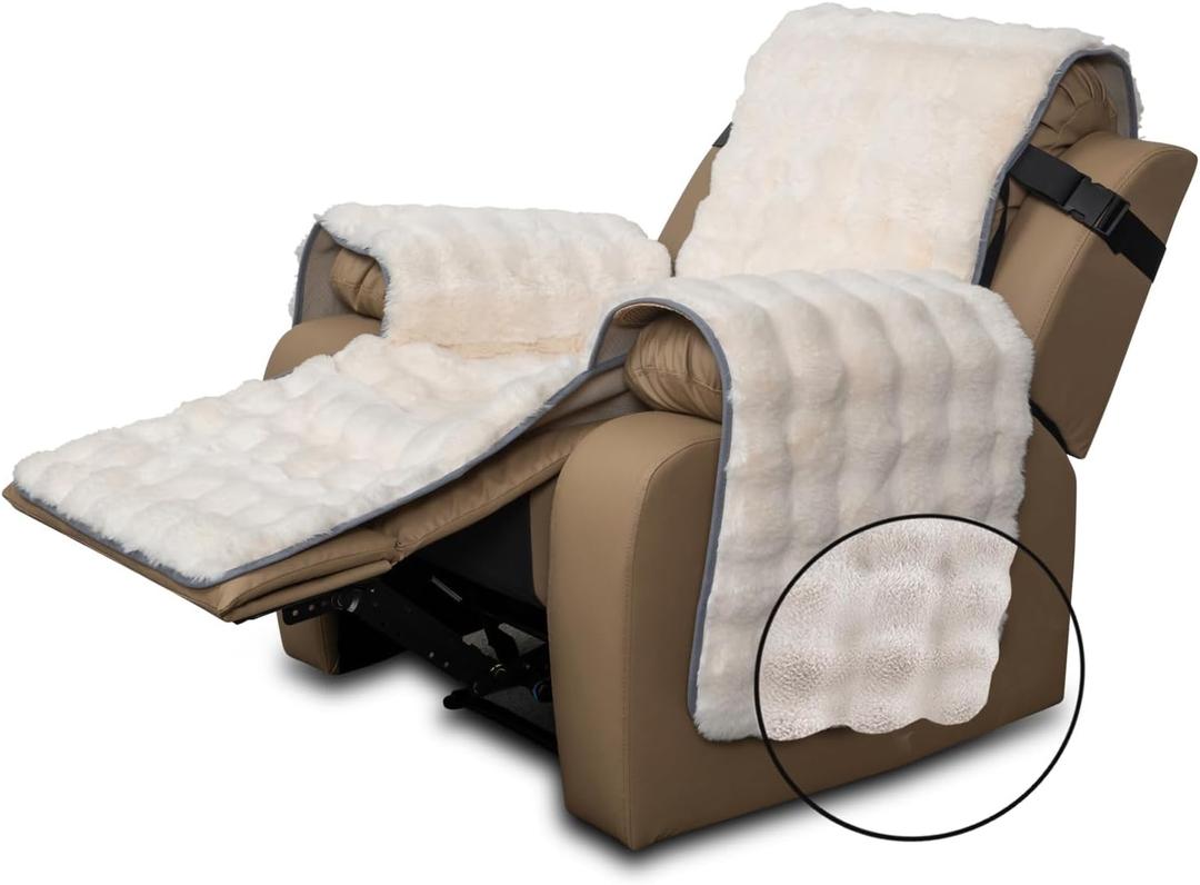 Plush and Fuzzy Shaggy Couch Cover, Dog Pad Faux Fur Sofa Cover, Water Resistant Slipcover, Non-Slip Furniture Protector for Kids,Dogs,Cats.(White-Bubble, Medium Recliner)