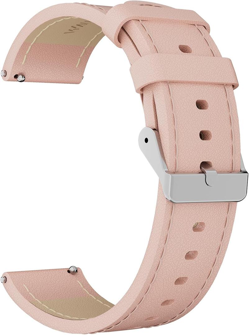 3 x WalkerFit Genuine Leather Quick Release Watch Band 20mm/22mm, Soft Leather Replacement Strap for Men & Women, Classic Elegant Wristband Compatible with Most Smart Watches (Blue/Pink)
