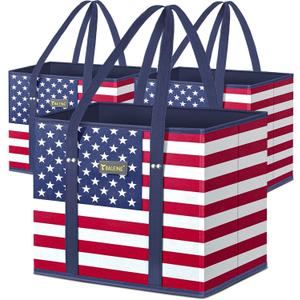 BALEINE 3Pk Reusable Grocery Bags, Foldable Shopping Bags for Groceries with Reinforced Bottom & Handles (Patriot Celebration) BALEINE 3Pk Reusable Grocery Bags, Foldable Shopping Bags for Groceries with Reinforced Bottom & Handles (Patriot Celebration)