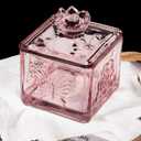 Pink Glass Candy Dish with Lid,Embossed Covered Glass Candy Jar Dishes with Lids,Decorative Candy Dish Jar for Office Desk(Pink)