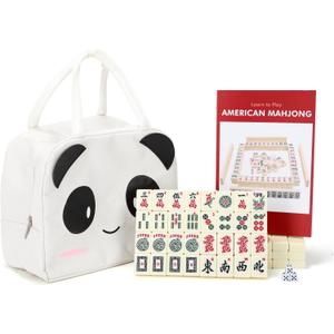 drizzle 1.2in Mahjong Set - 166 Medium Size Tiles with Instructions - American Table Game with Panda Bag - Home Family Dorm Party for Leisure Time - Mah Jong
