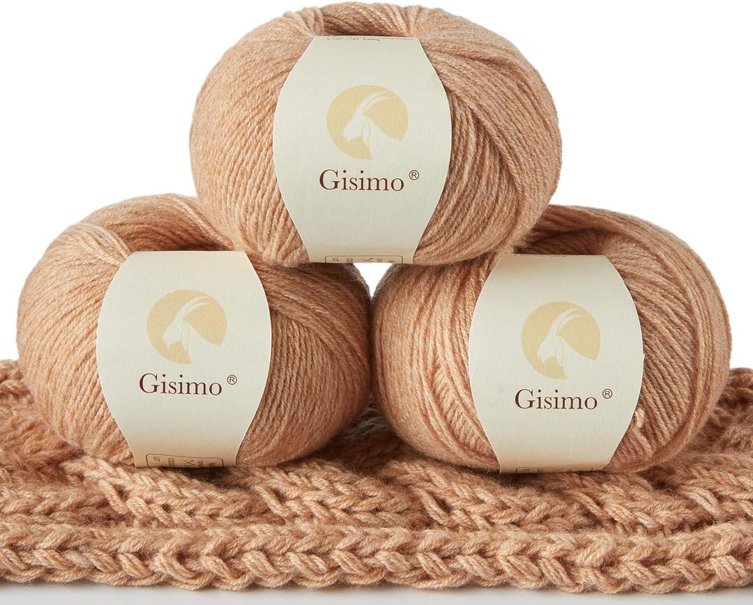 100% Inner Mongolian Cashmere Yarn Luxurious Hand Knitting Yarn Home Necessity for DIY Crafts (3 balls, Khaki)