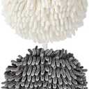 2-Pack Chenille Fuzzy Ball Hand Towels, 7.1 Inch Fuzzy Ball Hand Towels for Bathroom, Fast Drying Ball Towel with Loop Hanging Kitchen Towels for Kitchen Decor(1 White & 1 Grey)