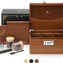 GLENCREAG Stash Box with Rolling Tray, Smell Proof Large Bamboo Storage Box with Lock, Decorative Set Includes Glass Jars & Grinder, Gift for Men Women (Brown)